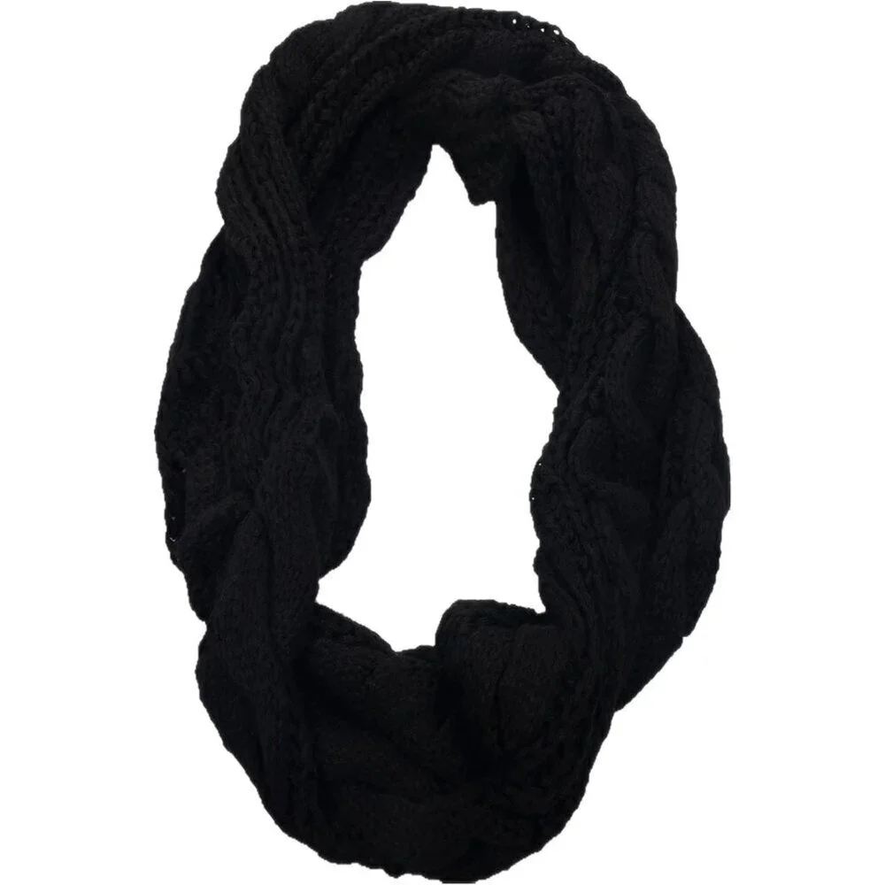 Women's Twist Black Thick Ribbed Knit Winter Infinity Circle Loop Scarf